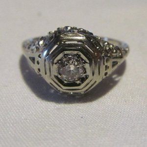 Old European Cut Diamond Champagne diamond ring White gold sz 5 1/2 Edwardian